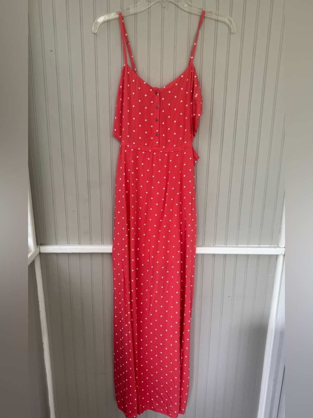 Abercrombie & Fitch coral polka Dot Maxi Dress with Buttons cut out sides